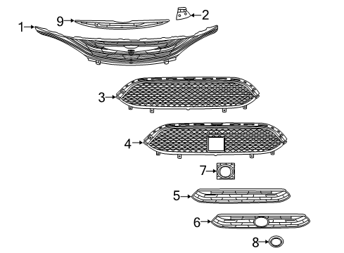 2017 Chrysler Pacifica Upper Grille, Front Diagram for 68243485AC