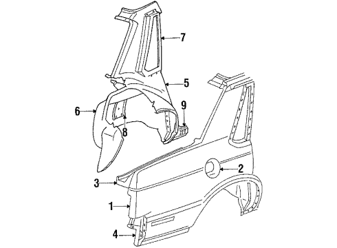 1988 Chrysler New Yorker Inner Structure & Rails - Quarter Panel Diagram
