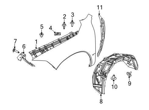 2010 Dodge Ram 3500 Fender Liner, Front Passenger Side Diagram for 55372888AG
