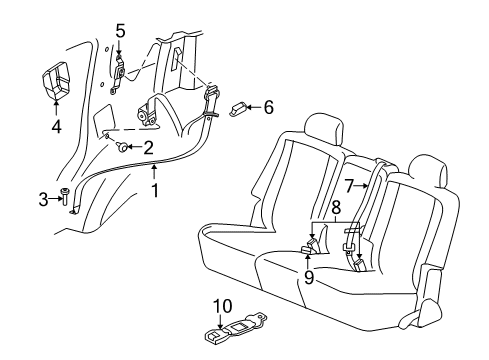 2009 Chrysler Aspen Buckle End, Rear Inner Passenger Side Diagram for 1BF021D1AC