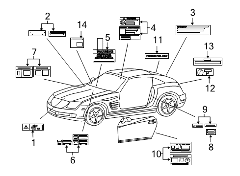 2004 Chrysler Crossfire Warning Label Diagram for 4664279AD