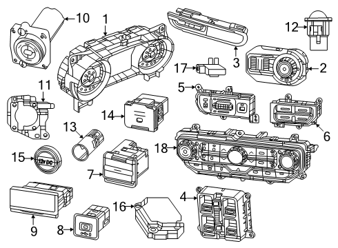 2025 Jeep Gladiator Cluster & Switches, Instrument Panel & Components Diagram
