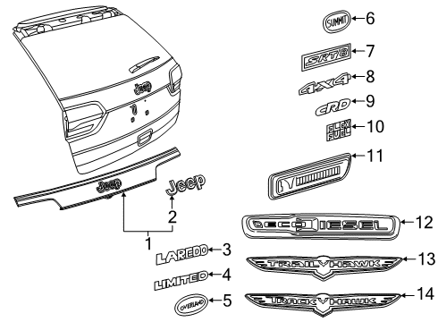 2014 Jeep Grand Cherokee Nameplate, Rear Diagram for 68200498AB