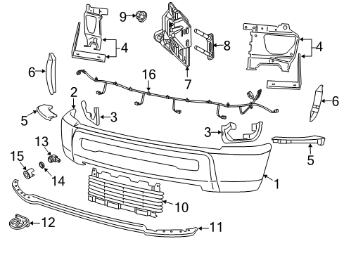 2016 Ram 2500 Bumper, Black, Front Diagram for 1MQ01RXFAB