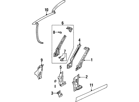 1996 Chrysler Sebring Windshield Frame, Upper Outer Driver Side Diagram for 4724323AE