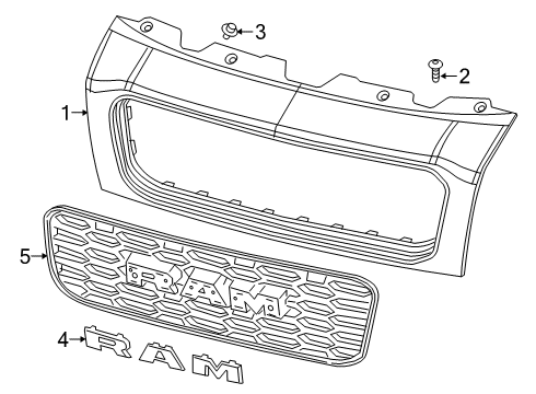 2022 Ram ProMaster 1500 Upper Grille, Front Diagram for 6RD01SZ0AB