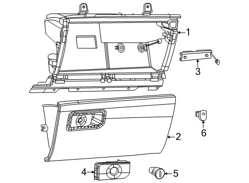 2025 Ram 1500 Glove Box Frame, Front Diagram for 6PM28TX7AH