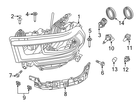 2021 Ram 2500 Bulb Socket, Front Diagram for 68448758AA