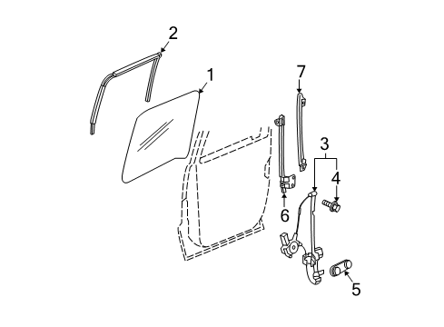 2005 Dodge Dakota Window Regulator, Rear Driver Side Diagram for 55359561AA
