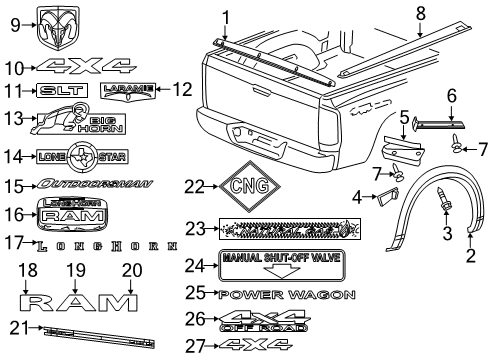 2016 Ram 2500 Spoiler, Rear Diagram for 55372052AH