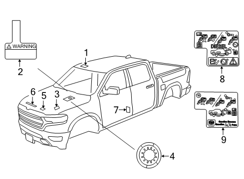 2020 Ram 1500 Air Bag Label Diagram for 5271890AA