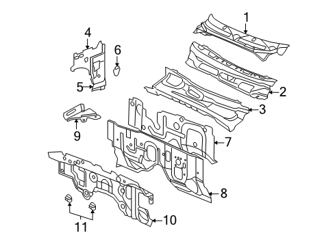 2006 Dodge Dakota Cowl Side Panel, Passenger Side Diagram for 55359872AA