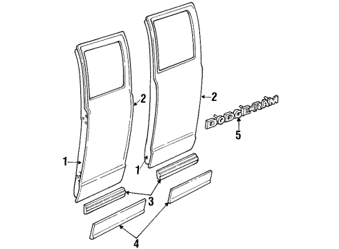 1991 Dodge B150 Door Shell, Rear Driver Side Diagram for 5019783AA