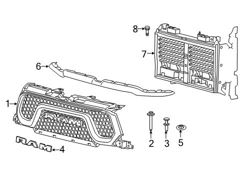 2020 Ram 1500 Grille Diagram for 68645024AA