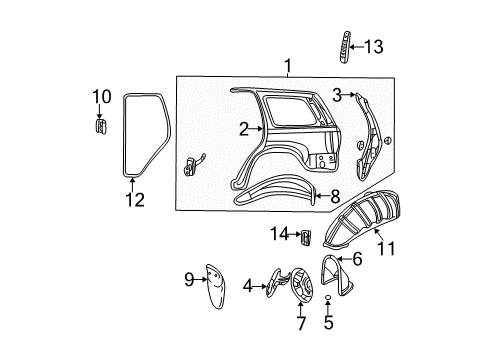 2002 Jeep Grand Cherokee Quarter Panel Assy, Rear Driver Side Diagram for 5083111AG