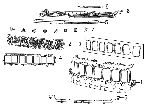2024 Jeep Grand Wagoneer Grille & Components Diagram