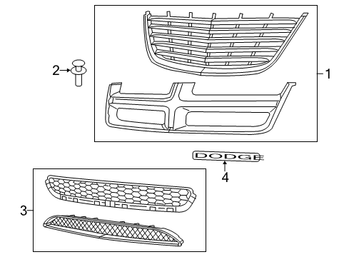2012 Dodge Avenger Upper Grille, Black/Chrome, Front Diagram for 68081992AD