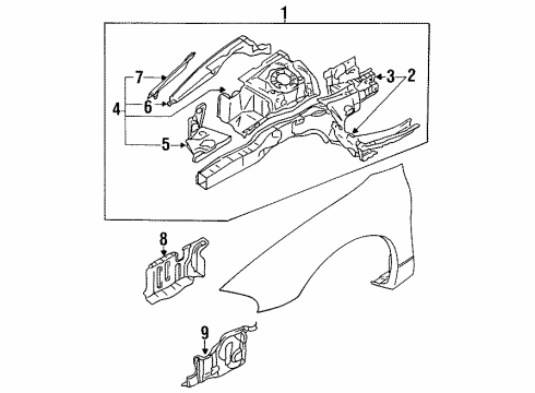 1996 Dodge Avenger Structural Components & Rails Diagram
