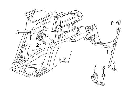 2006 Chrysler Pacifica Buckle End, Taupe, Rear Center Inner Driver Side Diagram for XV791L2AC