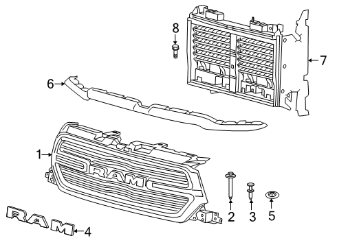 2024 Ram 1500 Grille Diagram for 68504930AB