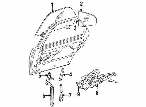 1994 Chrysler LHS Moveable Glass, Rear Diagram for 4769233AB