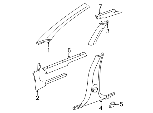 2001 Dodge Stratus Pillar Trim, Dark Gray, Lower Driver Side Diagram for RC21XDVAG