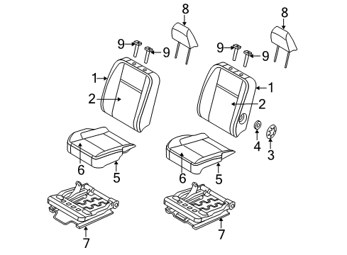 2007 Dodge Ram 1500 Seat Back, Front Driver Side Diagram for 1FE851J3AA