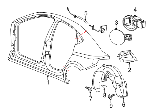 2013 Dodge Dart Wheelhouse Liner, Rear Driver Side Diagram for 68082837AG