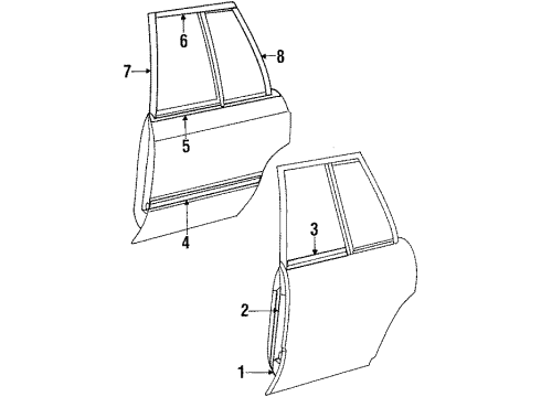 1986 Dodge 600 Exterior Trim - Rear Door Diagram