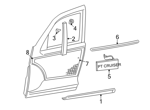 2009 Chrysler PT Cruiser Lower Molding, Bright Silver, Front Diagram for 1AS86WS2AD