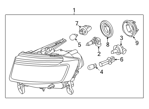 2014 Jeep Grand Cherokee Headlamp Assembly, Black Bezel, Front Driver Side Diagram for 68236109AE