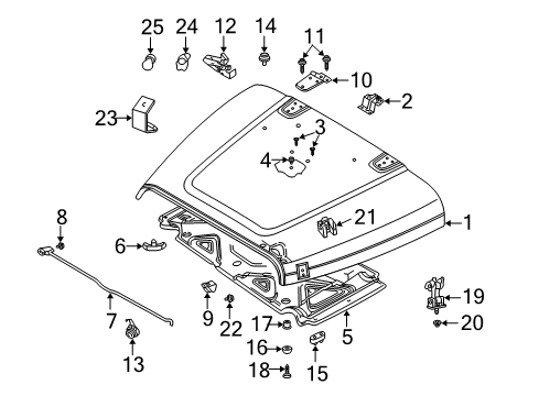 2006 Jeep Wrangler Hood, Front Diagram for 55176594AG