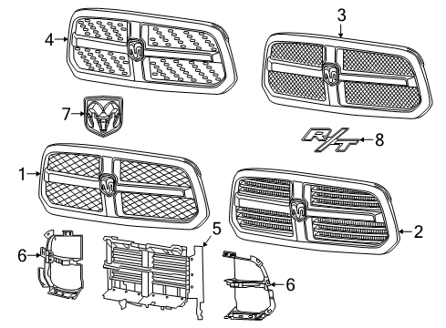 2013 Ram 1500 Grille, Black, Front Center Diagram for 68093446AC