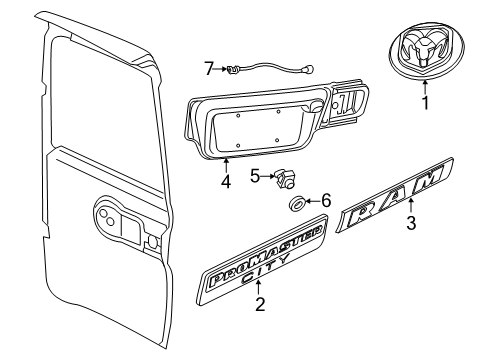 2021 Ram ProMaster City Emblem, Rear Diagram for 6EX84LXHAA