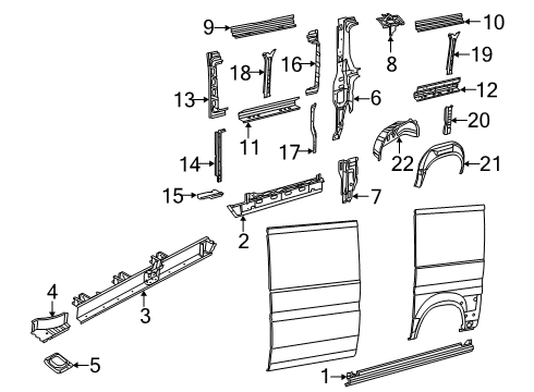 2019 Ram ProMaster 1500 Side Reinforcement, Inner Driver Side Diagram for 68210125AA