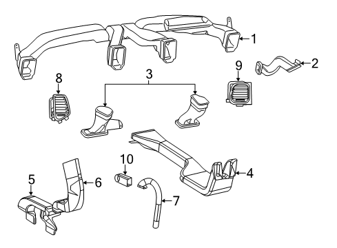 2020 Dodge Durango Upper Duct, Front Center Diagram for 68233799AC