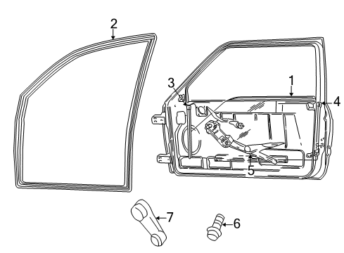 2005 Dodge Ram 1500 Door Glass, Front Driver Side Diagram for 55372813AB