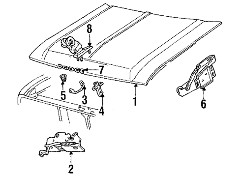 1991 Dodge W150 Hood & Components Diagram