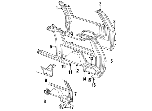 1986 Dodge Ramcharger Inner Structure & Rails - Quarter Panel Diagram