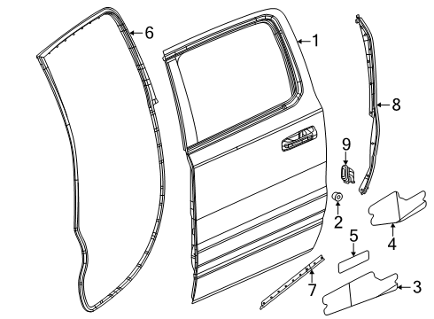 2025 Ram 1500 Door Shell Bumper, Rear Diagram for 68363041AA