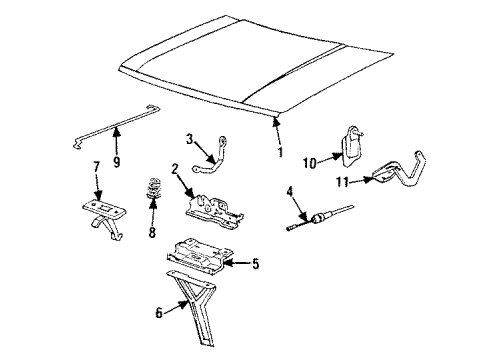 1987 Dodge Charger Hood & Components Diagram