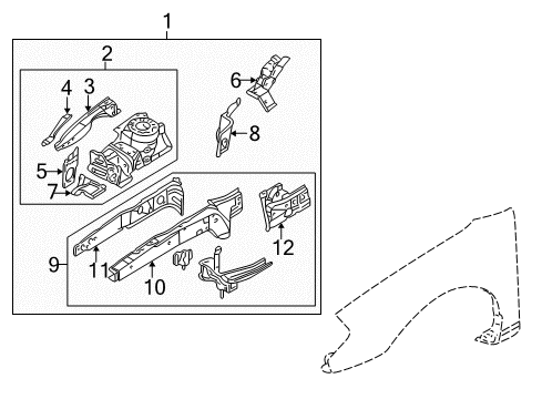 2001 Dodge Stratus Apron/Rail Assembly Diagram for MR392157