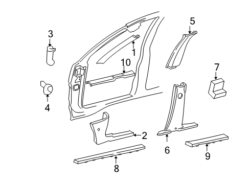 1999 Jeep Grand Cherokee Upper Center Pillar Trim, Passenger Side Diagram for 5FA56LAZAB