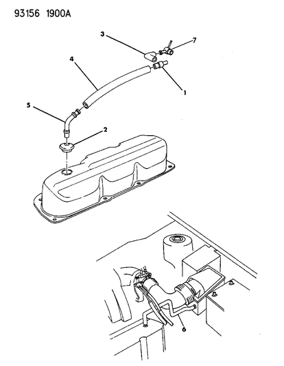 1993 Dodge Dynasty Hose, Cylinder Head Cover To Crankcase Vent Valve Diagram for 4315772