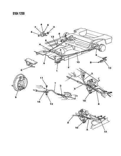 1988 Dodge Shadow Equalizer, Parking Brake Intermediate Cable Diagram for 3467901