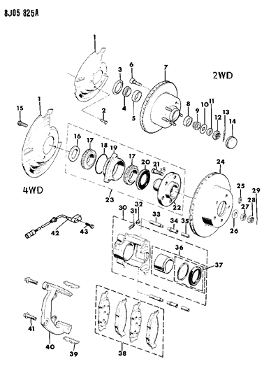 Pad Package, Brake, 2WD 1991-92-1/2 Diagram for V1010058AB