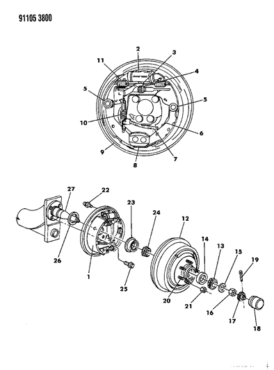 1991 Dodge Spirit Cylinder, Rear Wheel Brake, Complete Diagram for V2103246AA