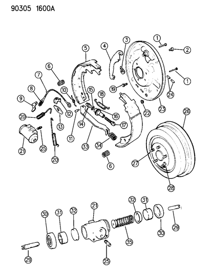 1986 Dodge Daytona Cable, Automatic Adjust, W/9 X 2 1/2" Brake, H.D. Drum Diagram for 3461663