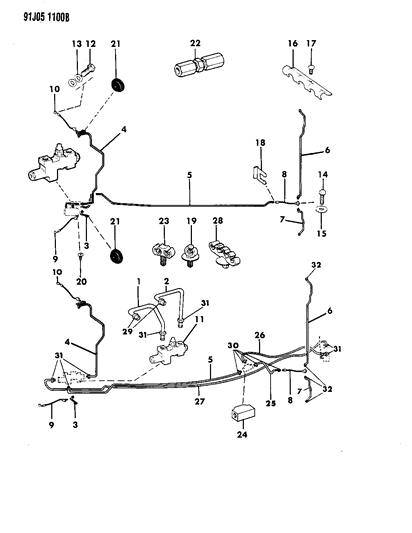 Line, Brake (Except 8-1/4 Chrysler Rear Axle) Diagram for 52005471