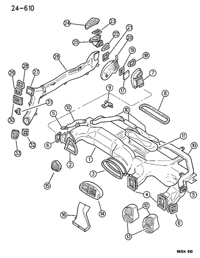 1986 Dodge Charger Louver Assembly, Instrument Cluster Bezel Center Module Diagram for PD88SC8